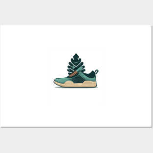 Leaf a Positive Footprint with Our Beige and Blue Sneaker Posters and Art